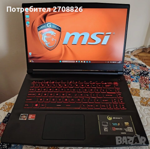 Лаптоп MSI Bravo 15, AMD Ryzen 5 4600H 3/4GHz, AMD RX 5300M 3GB, RAM 8GB SSD 256GB