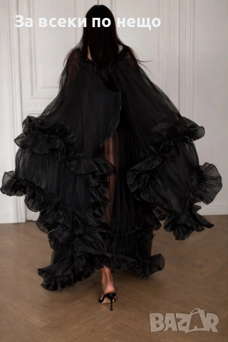 Дамска Луксозна Елегантна Вечерна Рокля С Шлейф И Волани - Екрю, Кафява, Черна Код Roni22, снимка 2 - Рокли - 54008246