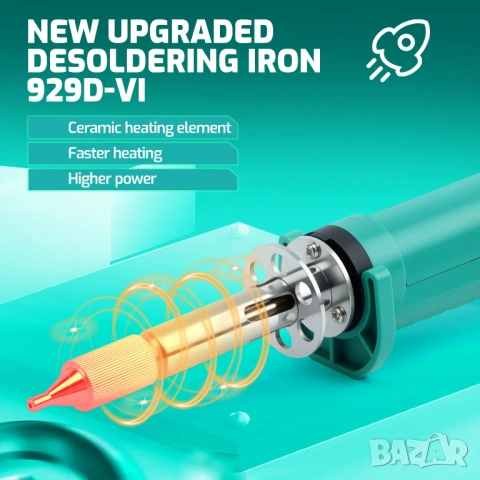 YIHUA 929D-VI 180W разпояваща станция - 2 в 1 вакуум помпа с вграден поялник с ключ и темп. контрол, снимка 6 - Друга електроника - 54812165