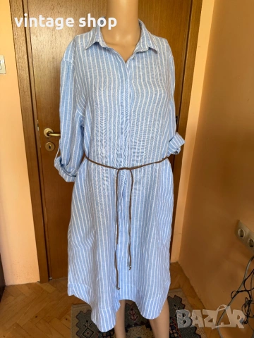 Морска лятна ленена туника тип риза, размер L/XL, снимка 8 - Туники - 54491812