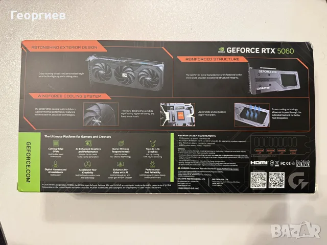 Видео карта GIGABYTE GeForce RTX 5060 8GB Gaming OC DLSS 4 - GV-N5060GAMING OC-8GD, снимка 3 - Видеокарти - 55483117