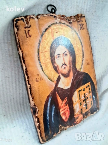 Икона Исус Христос Пантократор 18/13 см, художествен декупаж, снимка 3 - Икони - 54309322