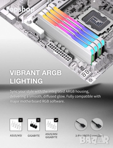 Нов Алуминиев Охладител за РАМ Памет EZDIY-FAB RH01 ARGB RAM Heatsink (Бял цвят) за DDR4 и DDR5  , снимка 7 - Кабели и адаптери - 55071138