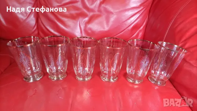 Страхотни ретро водни чаши, златни кантове, ръчно рисувани, 6 бр, снимка 5 - Чаши - 55365927