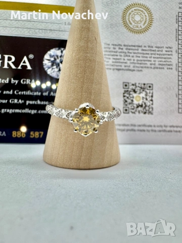 Сребърен пръстен с мойсанит (Диамант) 1 карат, снимка 3 - Пръстени - 54243228