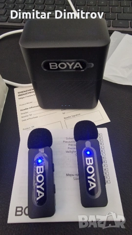 Безжичен мобилен микрофон BOYA BY-V30, за Android/iPhone, 2 души, 100 м, 36 ч, с калъф за зареждане , снимка 3 - Микрофони - 54865409
