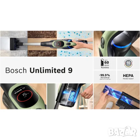 Акумулаторна прахосмукачка Bosch Unlimited 9 BBS921TBA, снимка 10 - Прахосмукачки - 55645570