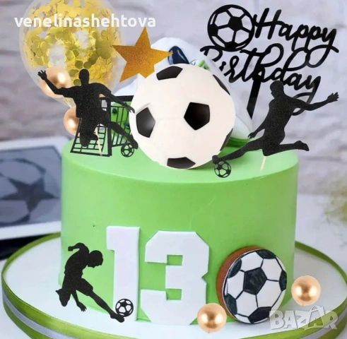 34 броя топер Happy birthday футболисти футболна топка купа балон топки за декорация на торта , снимка 3 - Други - 54705119