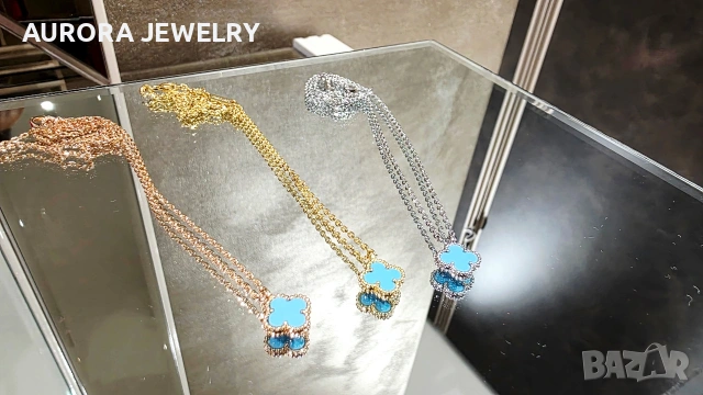 Van Cleef & Arpels VCA Gold Turquoise Sweet Alhambra Clover Дамско Колие, снимка 3 - Колиета, медальони, синджири - 54224642