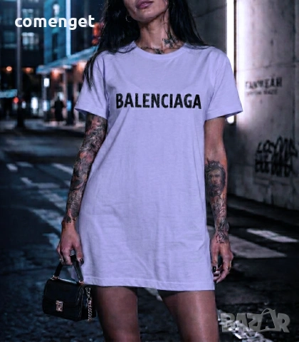 ЛЯТО 2026! Дамска тениска рокля BALENCIAGA - 4 ЦВЯТА! Или поръчай по ТВОЙ дизайн!, снимка 3 - Рокли - 55001997