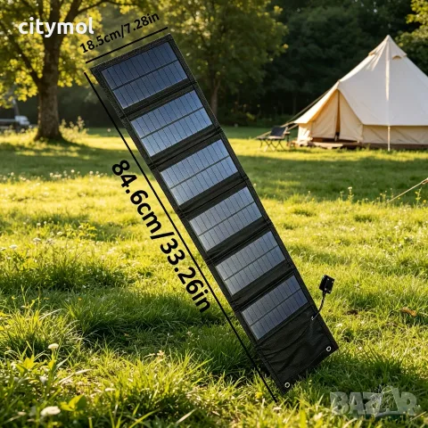 Foldable Solar Panel 45W, сгъваем соларен панел, 6 панела, USB изход, снимка 6 - Външни батерии - 55375694