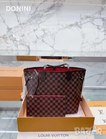 Дамска чанта Louis Vuitton Neverfull, кожа, снимка 2 - Чанти - 55464829