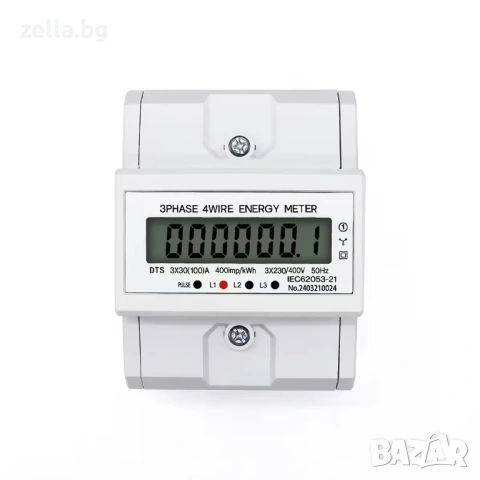 Дигитален трифазен електромер 380V 100A – Клас 1, LCD дисплей 6+1, монтаж на DIN шина 10430