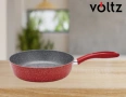 Кухненски тиган Voltz, 24см./ 26см., Дълбок, Мраморно покритие, Индукция, Червен, снимка 3