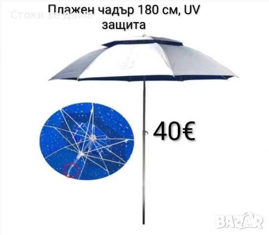 Плажен чадър 180 см, UV защита