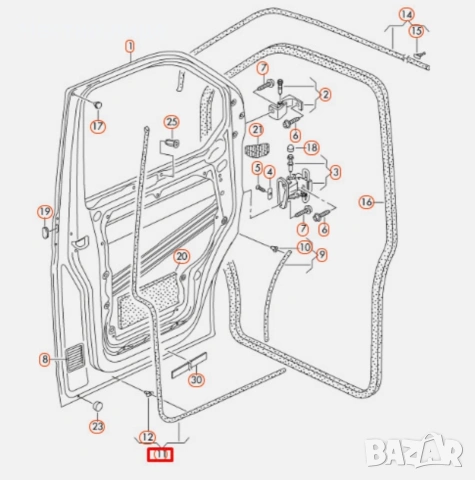 Външно уплътнение за предна лява врата за Volkswagen Transporter T5, снимка 3 - Части - 55251861