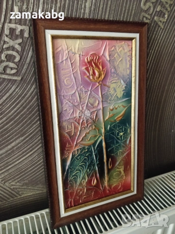 Авторска Картина Роза, 15x30 см (без рамката), Теника Смесена, Пластмасова рамка, Иван Тодоров, снимка 2 - Картини - 54042974