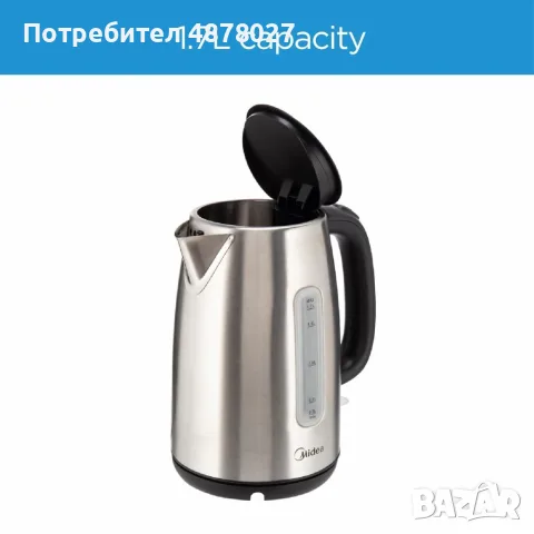 Марка / Модел: Midea MK-17S30D2; Мощност: 1850 – 2200 W; Капацитет: 1,7 литра; Материал: Неръждаема , снимка 5 - Кани - 55325270