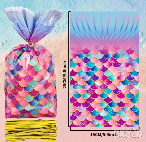 10 бр русалка опашка подаръчни торбички големи опаковъчни пликчета сладки ръчна изработка подарък, снимка 3 - Други - 54209366