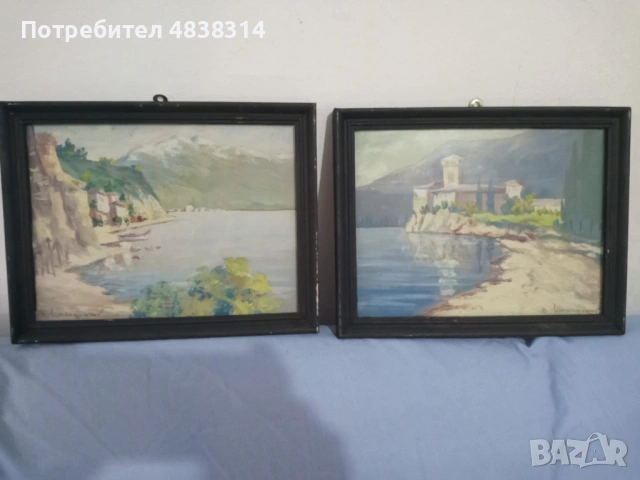 2 картини изобразяваши 2-та бряга на охридското езеро 1923г.