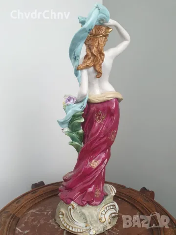 Meissen фигура 36см-1,4кг/еротика/Майсен порцеланова статуетка на момиче с цветя и шал, снимка 3 - Статуетки - 55606453