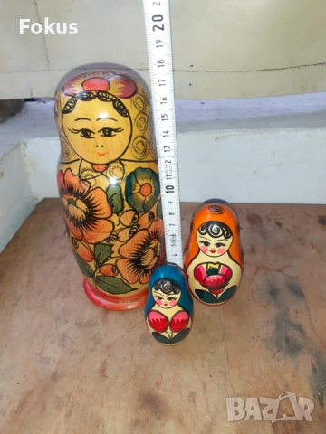 Матрьошка стара руска дарвена кукла 3 в 1, снимка 5 - Антикварни и старинни предмети - 54030862