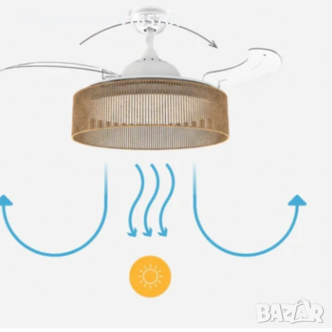 Brizy Bright Rattan – Вентилатор за таван с лампа и функция лято/зима, снимка 2 - Лампи за таван - 54305988