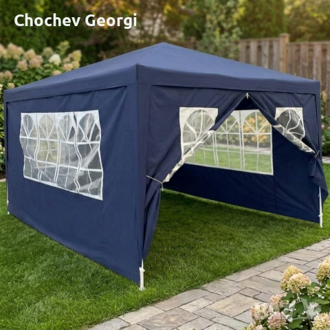 Градинска шатра павилион 3x4x2.5 м синя – Парти шатра със стени, 4 прозореца и вход с цип, снимка 3 - Други стоки за дома - 54779523
