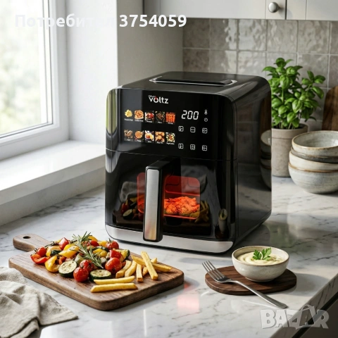 Еърфрайър с горещ въздух Oliver Voltz OV51980CE, 1200W, 4L, 10 програми, LED дисплей, прозорец