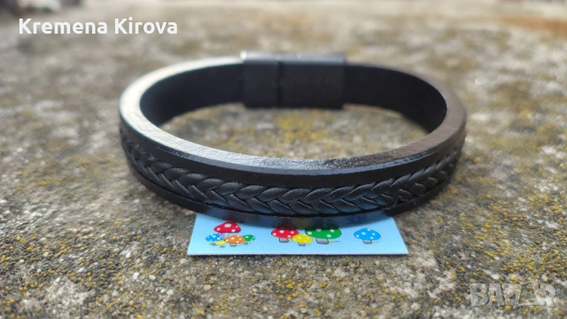 Мъжки гривни от естествена кожа и стомана. Идея за подарък. Бижута Луди гъби.