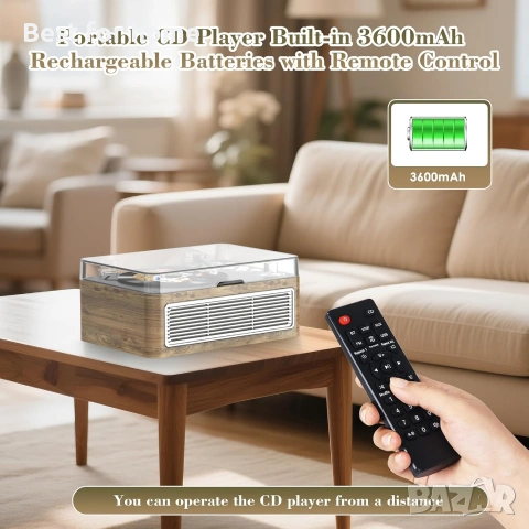 Преносим Bluetooth CD плейър Gueray с високоговорители 3600mAh акумулаторен винтидж CD плейър , снимка 4 - Други - 55048518