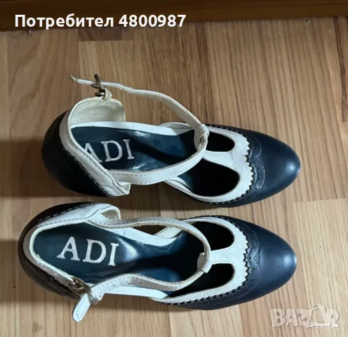 Обувки на ток от естествена кожа в тъмносиньо и бяло като ново, номер 36 , снимка 2 - Дамски елегантни обувки - 55583843