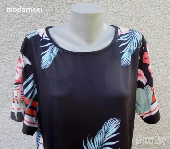 4XL Нова черна рокля с цветя , снимка 2 - Рокли - 54827524