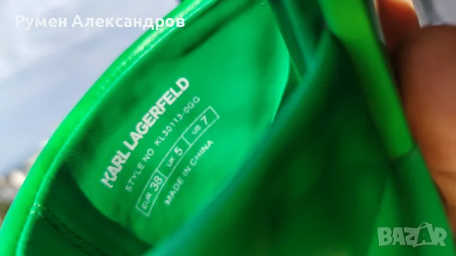 Нови зелени дамски кожени чехли на ток KARL LAGERFELD PANACHE II EUR38, снимка 12 - Чехли - 55337595