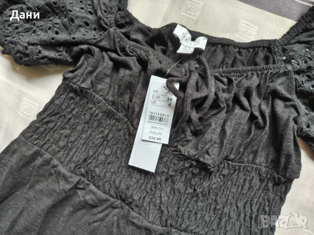 Нов черен гащеризон Topshop с паднали рамене и бродерия, размер M (38), снимка 6 - Гащеризони - 54659327