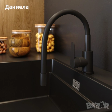 Гъвкав черен кухненски смесител 360° – Стоящ кран за мивка с въртящ чучур и комплект за монтаж, снимка 4 - Други стоки за дома - 54698928
