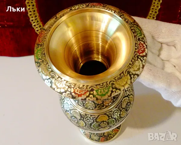 Бронзова ваза 32 см.,цветен клетъчен емайл. , снимка 3 - Вази - 55449114