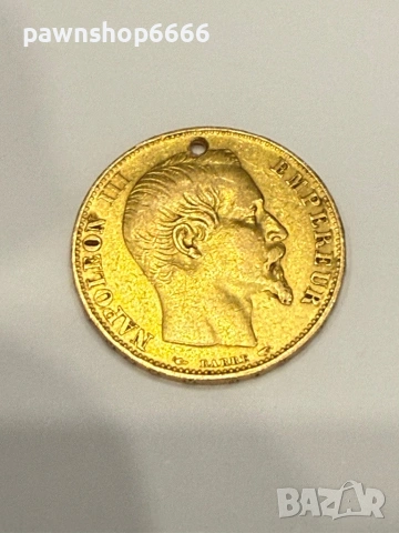 Златна Монета 20 Френски Франка Наполеон III 1853- 1860, снимка 4 - Нумизматика и бонистика - 54740791