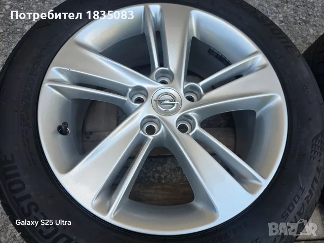 Лети джанти 17ки 5х115 Opel, Chevrolet + летни гуми 225/55/17 Bridgestone, снимка 4 - Гуми и джанти - 55325718