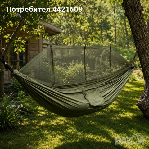 Голям хамак за къмпинг с мрежа против насекоми – До 180 кг, пълен комплект за окачване, снимка 6 - Други стоки за дома - 55266410