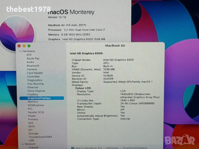 MacBook Air 13 2017`Core i7-5650U/512GB SSD/8GB RAM/Батерия 8ч, снимка 6 - Лаптопи за работа - 54857777