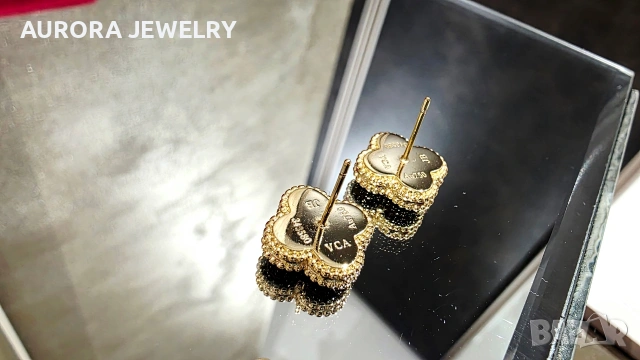 Van Cleef & Arpels VCA Gold Black Onyx Vintage Alhambra Stud Дамски Обеци с Винт, снимка 7 - Обеци - 54709949