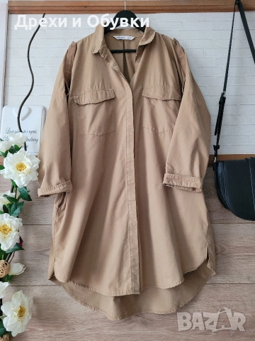 Кафява рокля тип риза ZARA , снимка 6 - Рокли - 54096031