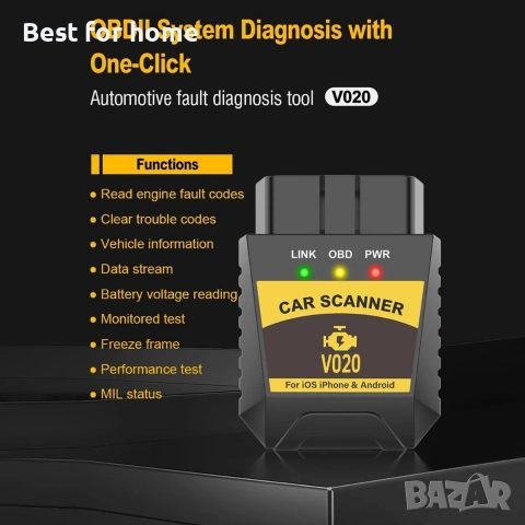 OBD2 скенер Bluetooth за iPhone iOS Android OBDII диагностичен инструмент за сканиране , снимка 4 - Други инструменти - 54981178