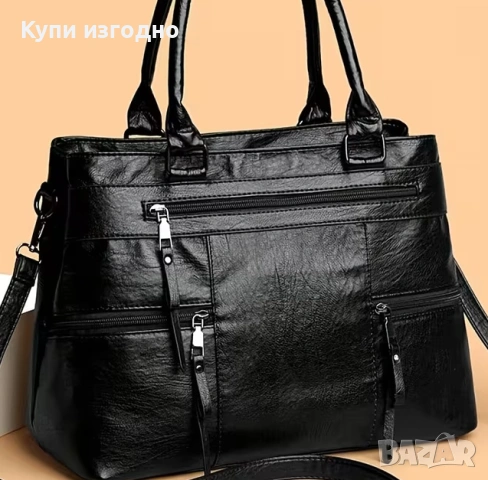 👜 Нова черна чанта с множество джобчета👜*ИзГодНо*, снимка 2 - Чанти - 54666308