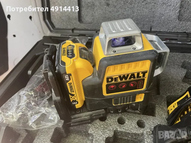 Лазерен нивелир DeWALT с 3 лъча с 1 батерия и зарядно, 12 V, 2 Ah, 30 м, 50 м, 0.3 мм/м, DCE089D1R