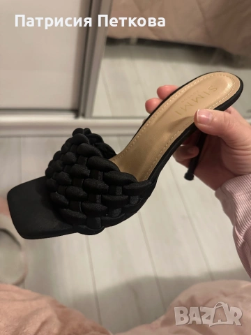 Сатенени елегантни черни сандали / чехли на ток Simmi London, размер 39, черен цвят,  цена 20 евро, снимка 9 - Сандали - 54017209