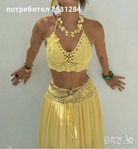 Летен дамски комплект – топ + дълга пола , размер М , размер 38, снимка 4 - Комплекти - 53974185