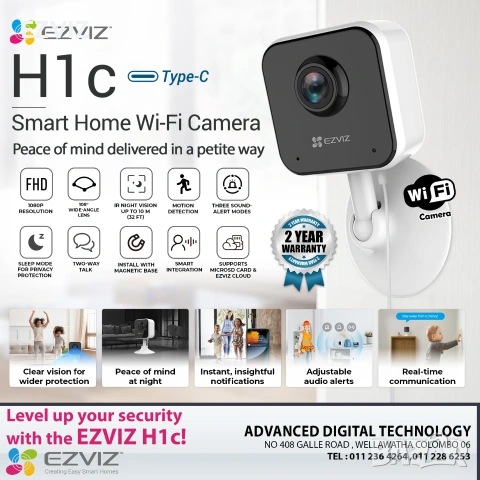 EZVIZ 2.0 Мегапиксела Wi-Fi камера с двупосочно аудио за вътрешен монтаж на марката , снимка 4 - HD камери - 55026734