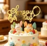 Акрилен златист Happy birthday с балон за декорация на торта Рожден ден , снимка 1
